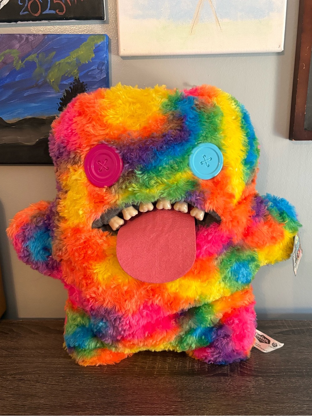 Rainbow Plush Monster Stuffed Animal with Button Eyes